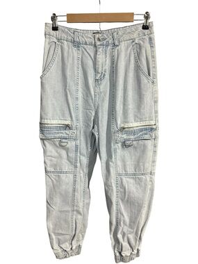 Hot Topic Denim Cargo Jogger Pants Washed Blue Size 9